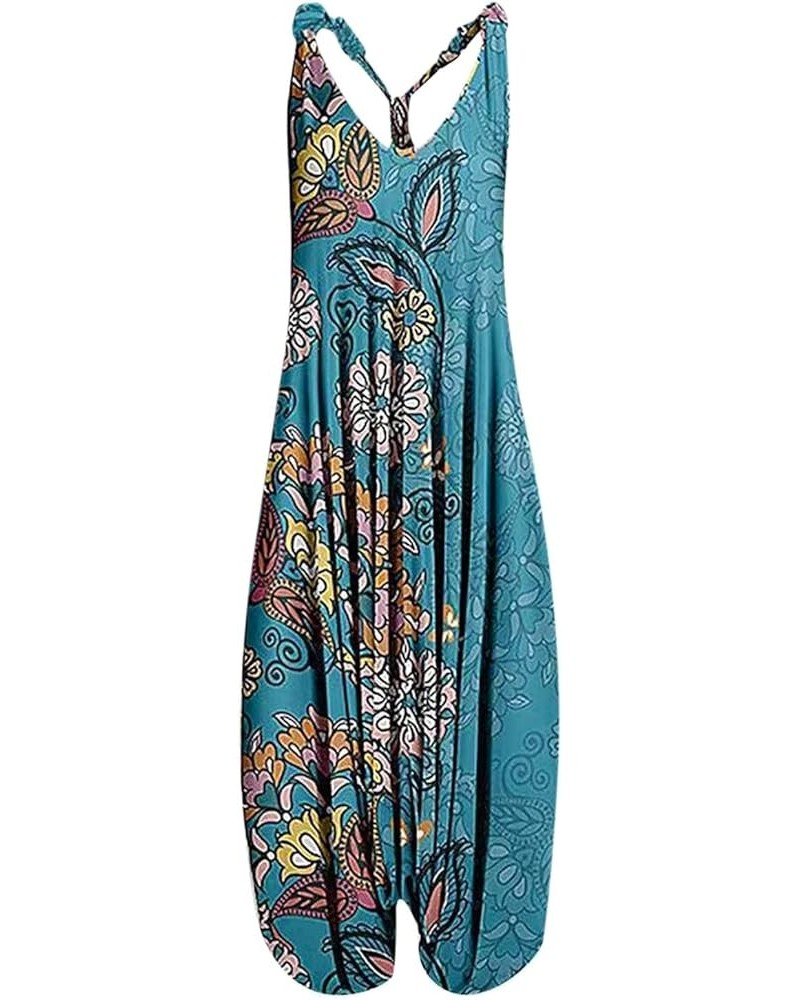 Bohemian One Piece Jumpsuits For Women Lightweight Casual Loose Floral Print Overalls Backless Strap Jumpsuits Bib Rompers Z2...