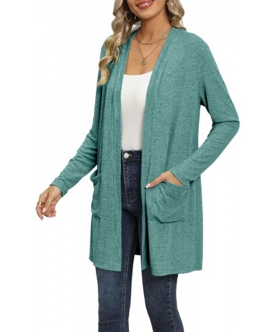 Womens Long Cardigan 2024 Fall Lightweight Long Sleeve 0pen Front Sweater with Pockets Green $13.10 Sweaters