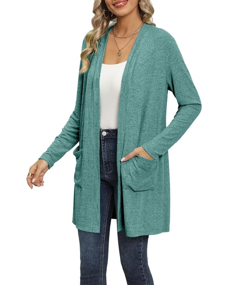 Womens Long Cardigan 2024 Fall Lightweight Long Sleeve 0pen Front Sweater with Pockets Green $13.10 Sweaters