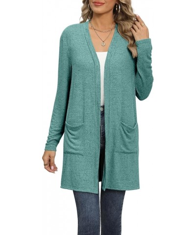 Womens Long Cardigan 2024 Fall Lightweight Long Sleeve 0pen Front Sweater with Pockets Green $13.10 Sweaters