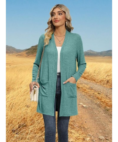 Womens Long Cardigan 2024 Fall Lightweight Long Sleeve 0pen Front Sweater with Pockets Green $13.10 Sweaters