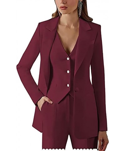 Women 3 Pieces Suit Set Long Sleeve Blazer Business Work Pants for Women Burgundy $32.01 Suits