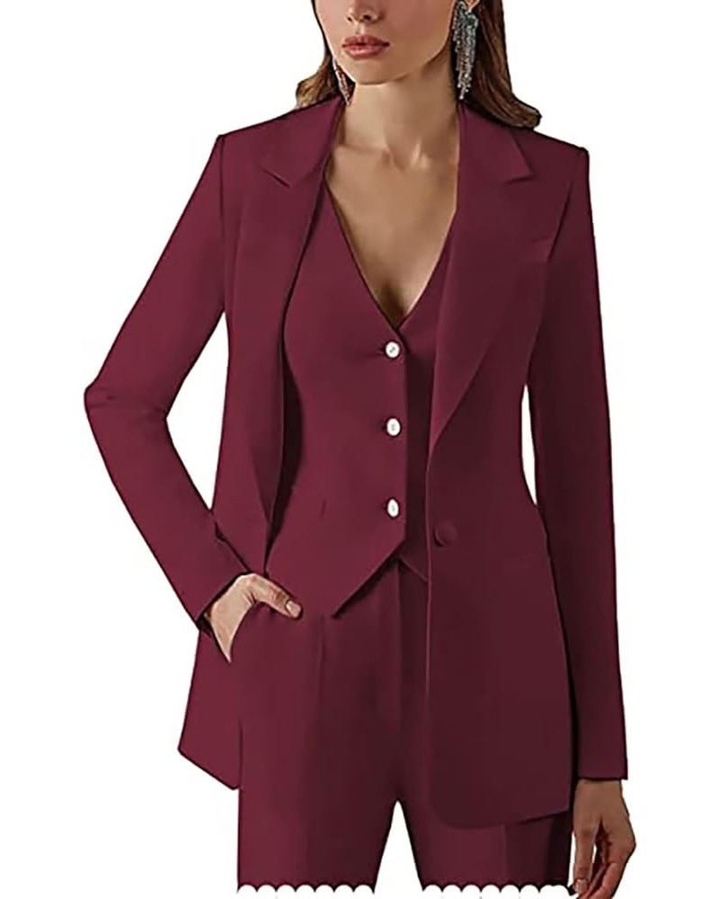 Women 3 Pieces Suit Set Long Sleeve Blazer Business Work Pants for Women Burgundy $32.01 Suits