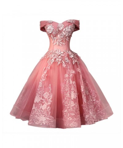 Homecoming Dresses for Teens Off The Shoulder Short Prom Dress Lace V Neck Party Gowns Watermelon $31.57 Dresses