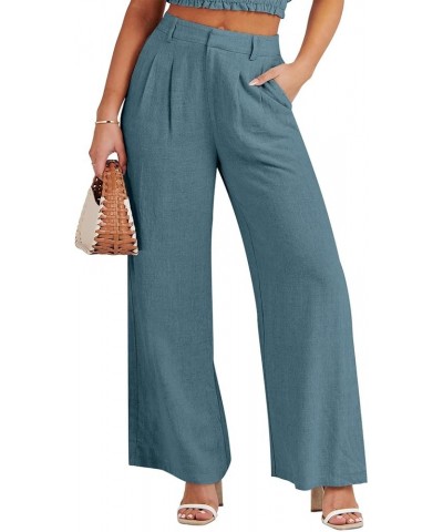 Women's Wide Leg Linen Palazzo Pants High Waisted Business Casual Trousers Loose Pleated Dressy Pants with Pocket Blue $21.27...