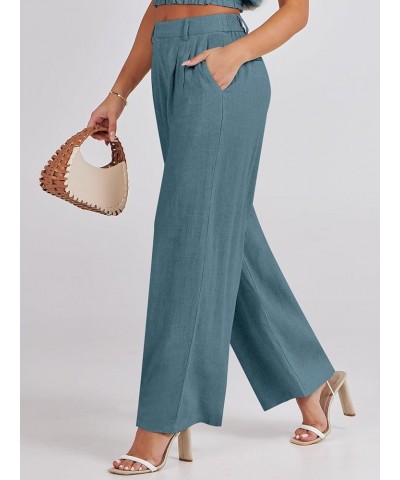 Women's Wide Leg Linen Palazzo Pants High Waisted Business Casual Trousers Loose Pleated Dressy Pants with Pocket Blue $21.27...