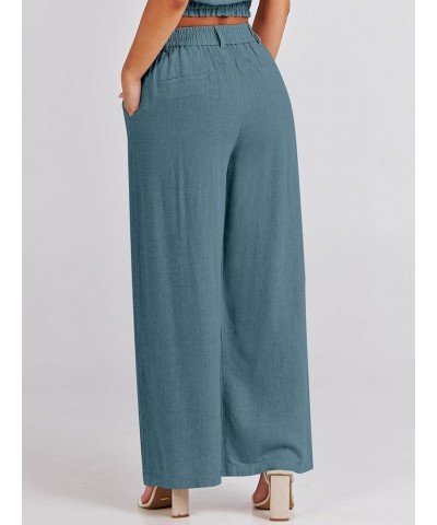 Women's Wide Leg Linen Palazzo Pants High Waisted Business Casual Trousers Loose Pleated Dressy Pants with Pocket Blue $21.27...