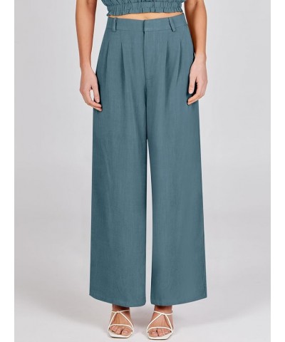 Women's Wide Leg Linen Palazzo Pants High Waisted Business Casual Trousers Loose Pleated Dressy Pants with Pocket Blue $21.27...