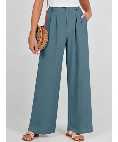 Women's Wide Leg Linen Palazzo Pants High Waisted Business Casual Trousers Loose Pleated Dressy Pants with Pocket Blue $21.27...