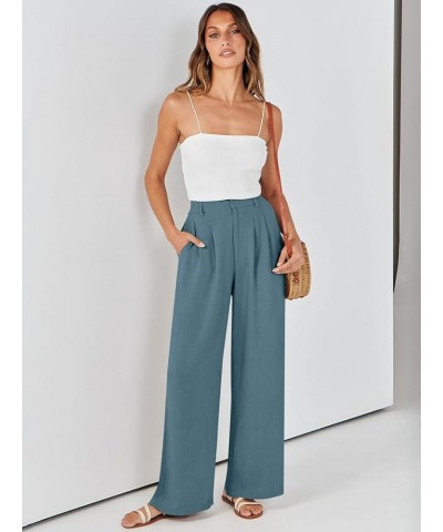 Women's Wide Leg Linen Palazzo Pants High Waisted Business Casual Trousers Loose Pleated Dressy Pants with Pocket Blue $21.27...