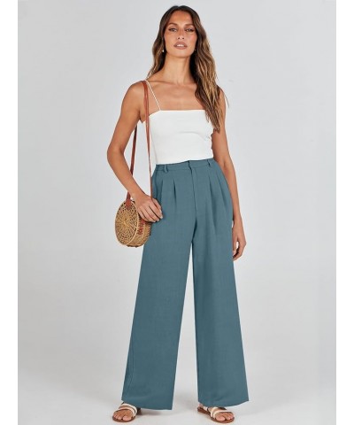 Women's Wide Leg Linen Palazzo Pants High Waisted Business Casual Trousers Loose Pleated Dressy Pants with Pocket Blue $21.27...