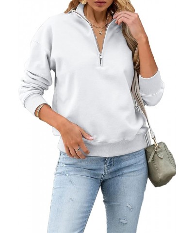 Women's Collar Lapel Casual Workout Long Sleeve Shirts Half Zip Sweatshirt Pullover Tops For Woman White $15.04 Hoodies & Swe...