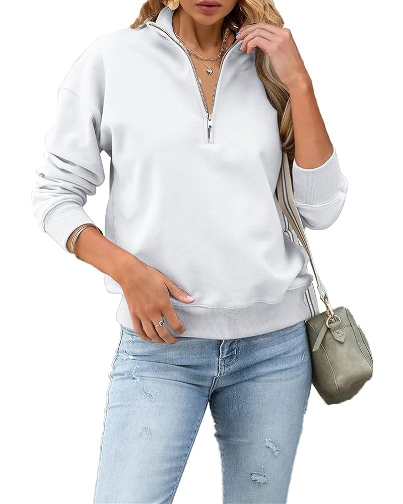 Women's Collar Lapel Casual Workout Long Sleeve Shirts Half Zip Sweatshirt Pullover Tops For Woman White $15.04 Hoodies & Swe...