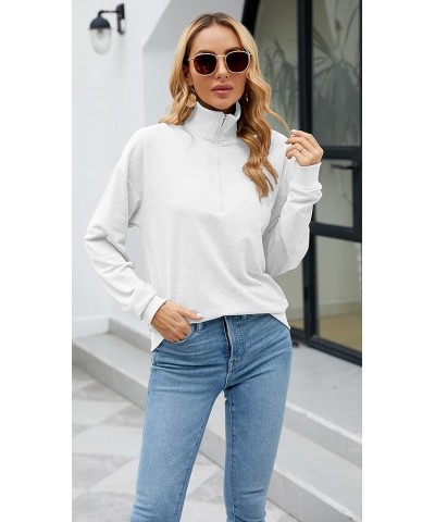 Women's Collar Lapel Casual Workout Long Sleeve Shirts Half Zip Sweatshirt Pullover Tops For Woman White $15.04 Hoodies & Swe...