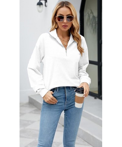 Women's Collar Lapel Casual Workout Long Sleeve Shirts Half Zip Sweatshirt Pullover Tops For Woman White $15.04 Hoodies & Swe...