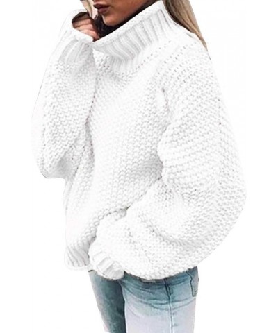 Womens Plus Size Sweater Solid Color Tops, Long-Sleeved Turtleneck Sweaters, Fall Fuzzy Knit Warm Pullover Sweater 2-white $1...