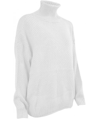 Womens Plus Size Sweater Solid Color Tops, Long-Sleeved Turtleneck Sweaters, Fall Fuzzy Knit Warm Pullover Sweater 2-white $1...