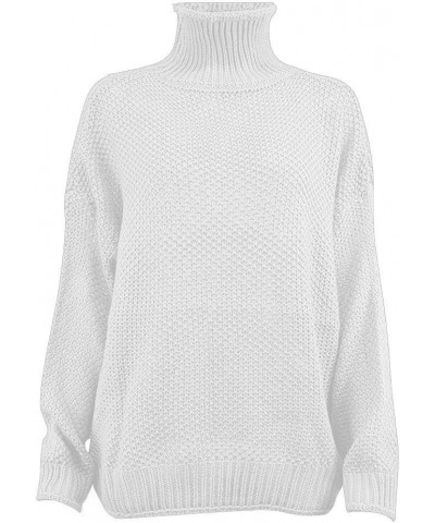 Womens Plus Size Sweater Solid Color Tops, Long-Sleeved Turtleneck Sweaters, Fall Fuzzy Knit Warm Pullover Sweater 2-white $1...