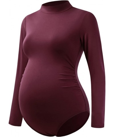 Maternity Shirt Mock Neck Long Sleeve Bodysuit for Pregnant Photoshoot Burgundy $14.45 T-Shirts