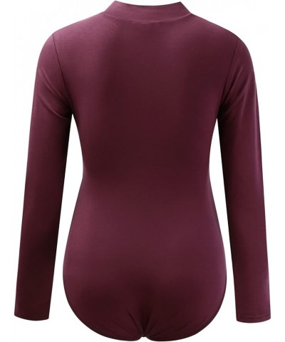 Maternity Shirt Mock Neck Long Sleeve Bodysuit for Pregnant Photoshoot Burgundy $14.45 T-Shirts