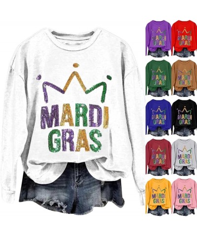 2024 Mardi Gras Shirt for Women Long Sleeve Tops Bling Glitter Carnival Themed Outfit Party Graphic Sweatshirt Holiday A01-bl...