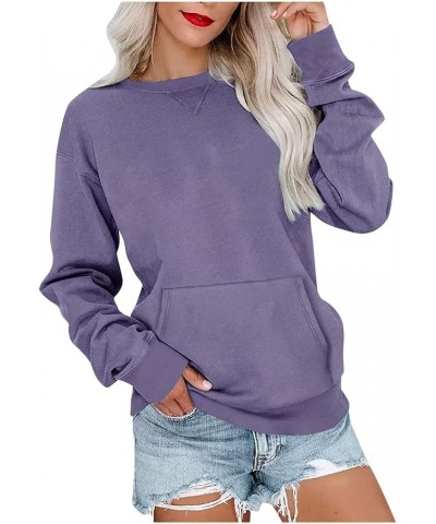 Women’s Long Sleeve Sweatshirts Trendy Solid Crewneck Casual Shirts Loose Fit Plus Size Pullover Fall Tops Blouse 11 Purple $...