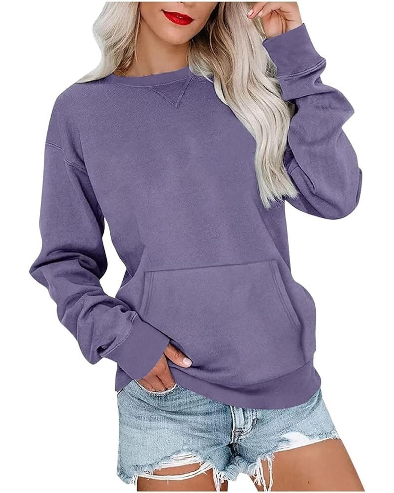 Women’s Long Sleeve Sweatshirts Trendy Solid Crewneck Casual Shirts Loose Fit Plus Size Pullover Fall Tops Blouse 11 Purple $...