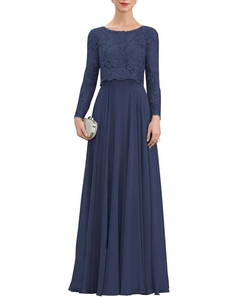 Mother of The Bride Dresses for Wedding Chiffon Wedding Guest Dress Lace Applique Formal Evening Gown for Women Long Navy $34...