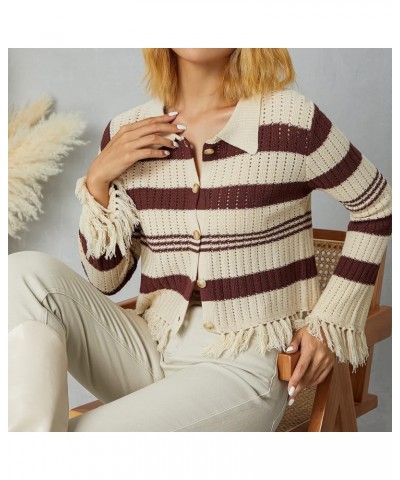 Women's Sweaters Cardigan Cropped Casual Button Up Knitted Sweater Tops Aesthetic Grunge Clothes E-brown $11.87 Sweaters