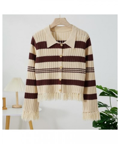 Women's Sweaters Cardigan Cropped Casual Button Up Knitted Sweater Tops Aesthetic Grunge Clothes E-brown $11.87 Sweaters