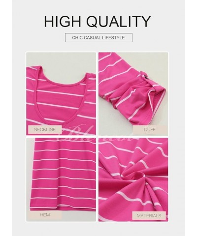 Womens Fall Rolled Up Sleeve Striped Blouse Long Dress Casual Beach Maxi T-Shirt Dresses Rose Red $19.02 Dresses