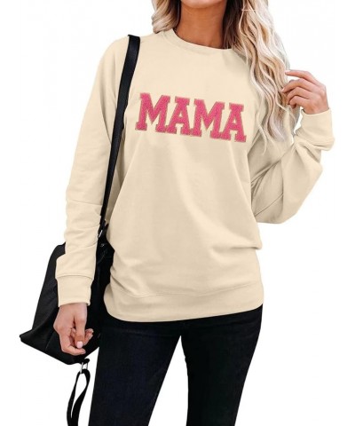 Mama Sweatshirt Womens Glitter Patch MAMA Shirt Mama Letter Print Long Sleeve Loose Fashion Pullover Top Apricot $14.20 Hoodi...