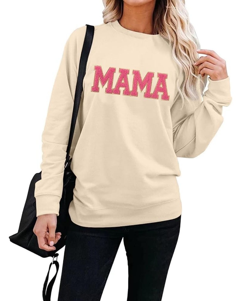 Mama Sweatshirt Womens Glitter Patch MAMA Shirt Mama Letter Print Long Sleeve Loose Fashion Pullover Top Apricot $14.20 Hoodi...