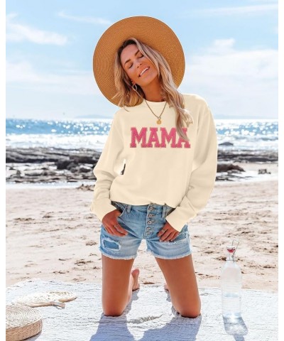 Mama Sweatshirt Womens Glitter Patch MAMA Shirt Mama Letter Print Long Sleeve Loose Fashion Pullover Top Apricot $14.20 Hoodi...