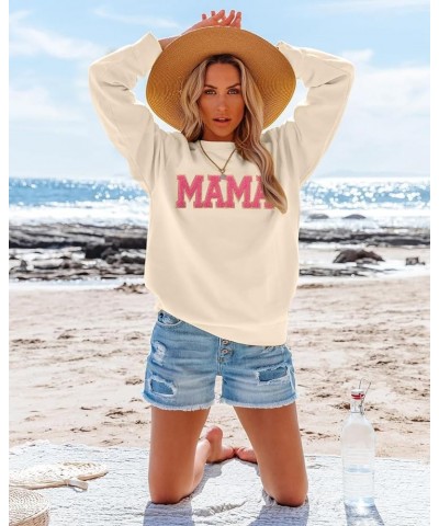 Mama Sweatshirt Womens Glitter Patch MAMA Shirt Mama Letter Print Long Sleeve Loose Fashion Pullover Top Apricot $14.20 Hoodi...