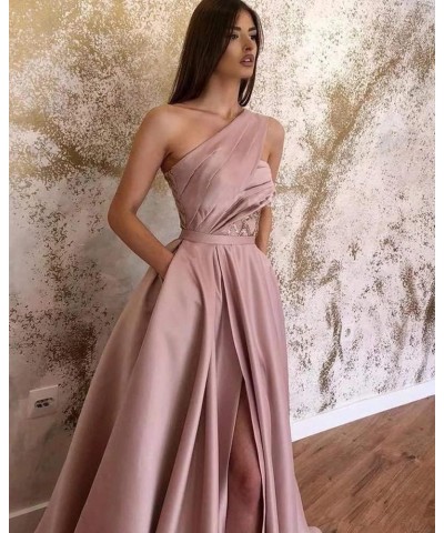 One Shoulder Prom Dresses for Women 2024 Long Slit Satin Ball Gown Formal Evening Gowns with Pockets Grey $38.22 Dresses