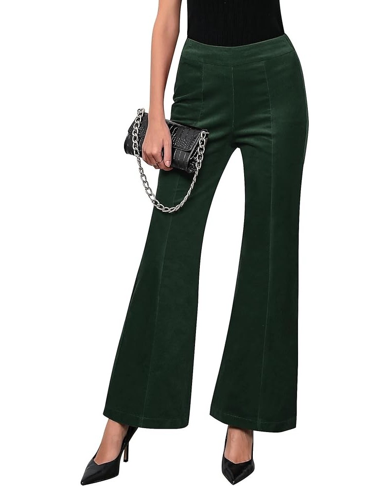 Flare Pants for Women Corduroy Pull On High Waisted Wide Leg Trouser Pants Stretch Bell Bottom Front Seam Slacks Dark Green $...