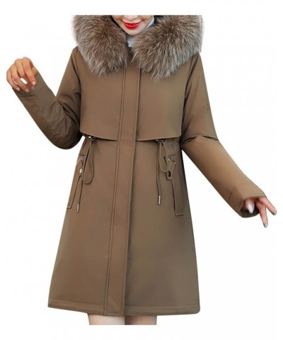 Womens Long down Coat Women's Warm Winter Coat Thicken Cotton Artificial -grass Trimmed Womens Lightweight Brown $39.04 Jackets