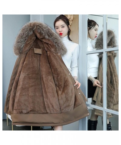 Womens Long down Coat Women's Warm Winter Coat Thicken Cotton Artificial -grass Trimmed Womens Lightweight Brown $39.04 Jackets