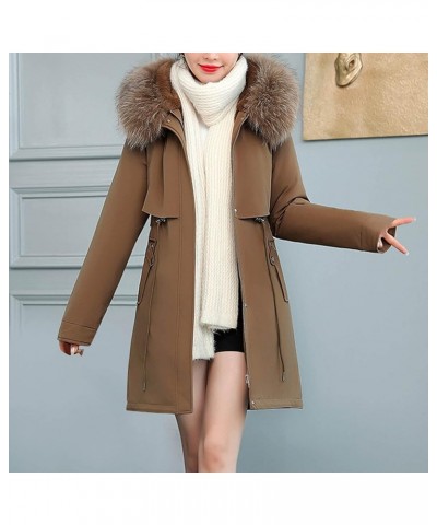 Womens Long down Coat Women's Warm Winter Coat Thicken Cotton Artificial -grass Trimmed Womens Lightweight Brown $39.04 Jackets