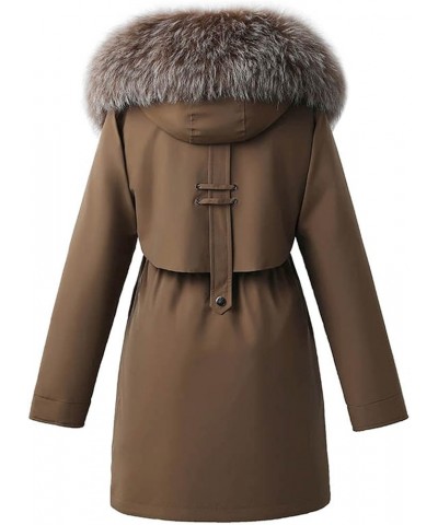 Womens Long down Coat Women's Warm Winter Coat Thicken Cotton Artificial -grass Trimmed Womens Lightweight Brown $39.04 Jackets