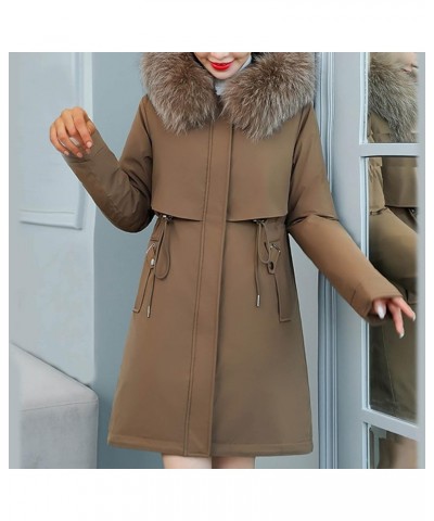 Womens Long down Coat Women's Warm Winter Coat Thicken Cotton Artificial -grass Trimmed Womens Lightweight Brown $39.04 Jackets