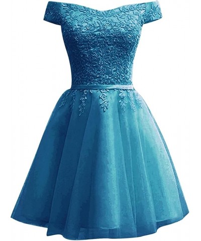 Lace Homecoming Dresses for Teens Short Tulle Applique Prom Dress Off The Shoulder Cocktail Gown Teal $39.00 Dresses