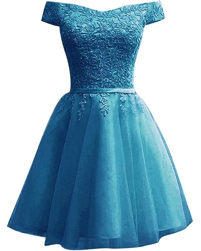 Lace Homecoming Dresses for Teens Short Tulle Applique Prom Dress Off The Shoulder Cocktail Gown Teal $39.00 Dresses