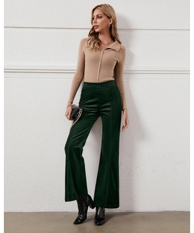 Flare Pants for Women Corduroy Pull On High Waisted Wide Leg Trouser Pants Stretch Bell Bottom Front Seam Slacks Dark Green $...