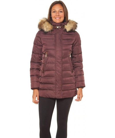 Women's Warm Winter Jacket with Faux Trimmed Hood Wine $58.43 Jackets