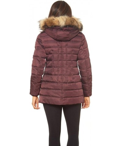 Women's Warm Winter Jacket with Faux Trimmed Hood Wine $58.43 Jackets