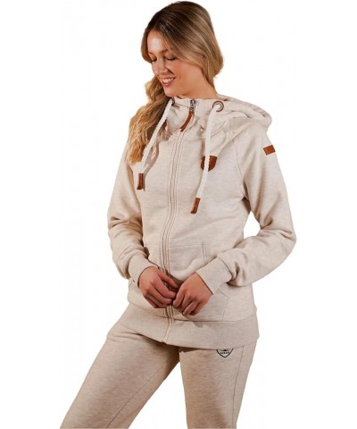 Women's Hera Terry Zip Hoodie Heather Oatmeal Hooded Neck Vegan Leather - Daily Wear Casual Soft Cotton Blend Heather Oatmeal...