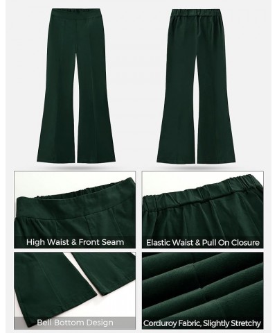 Flare Pants for Women Corduroy Pull On High Waisted Wide Leg Trouser Pants Stretch Bell Bottom Front Seam Slacks Dark Green $...