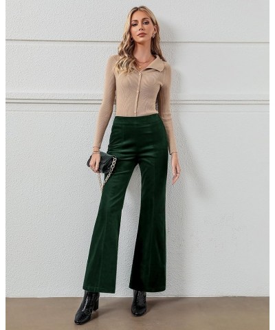 Flare Pants for Women Corduroy Pull On High Waisted Wide Leg Trouser Pants Stretch Bell Bottom Front Seam Slacks Dark Green $...